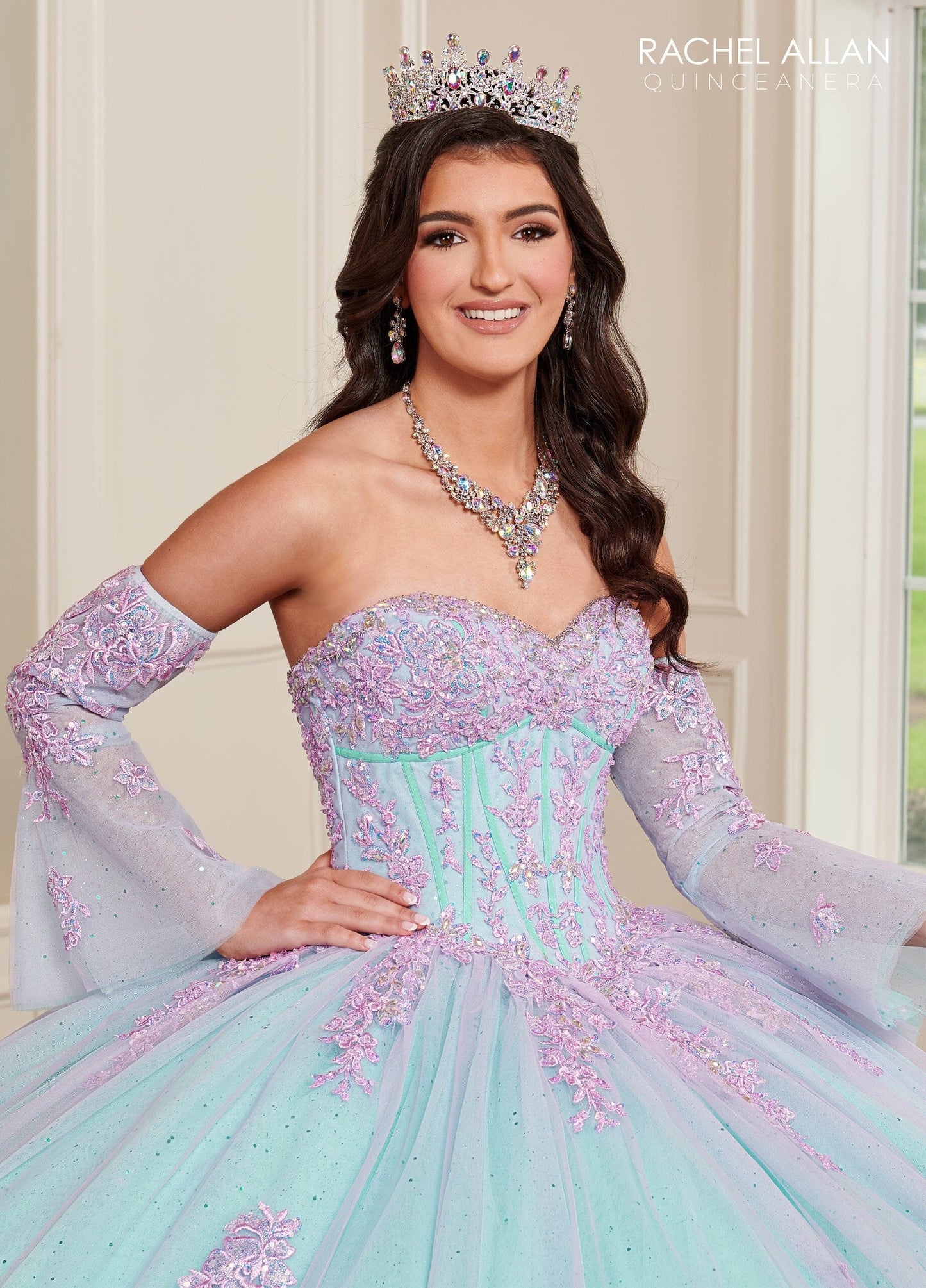 Rachel Allan RQ1120 Strapless Bell Sleeve Quinceanera Dress