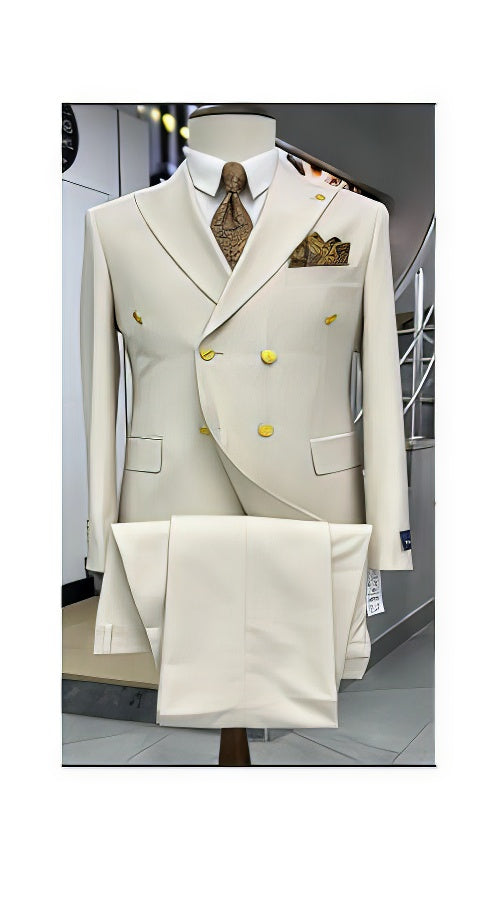 Mens Double Breasted Blazer - Wool Light Tan Sport Coat With Gold Buttons