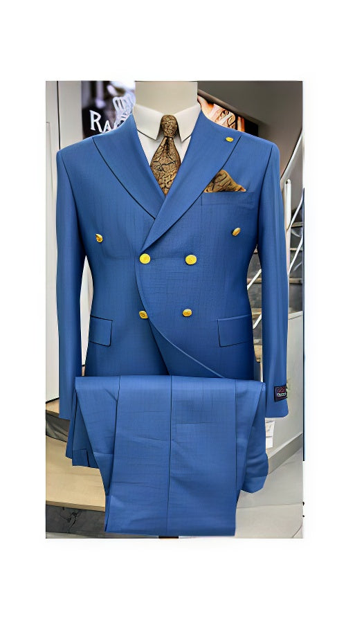 Mens Double Breasted Blazer - Wool Indigo - Sapphire Sport Coat With Gold Buttons