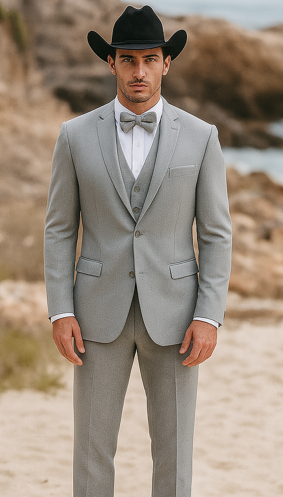 Western Suit for Men, Stretch Slim Fit, Light Gray Western Suit for Men, Stretch Slim Fit, Light Gray