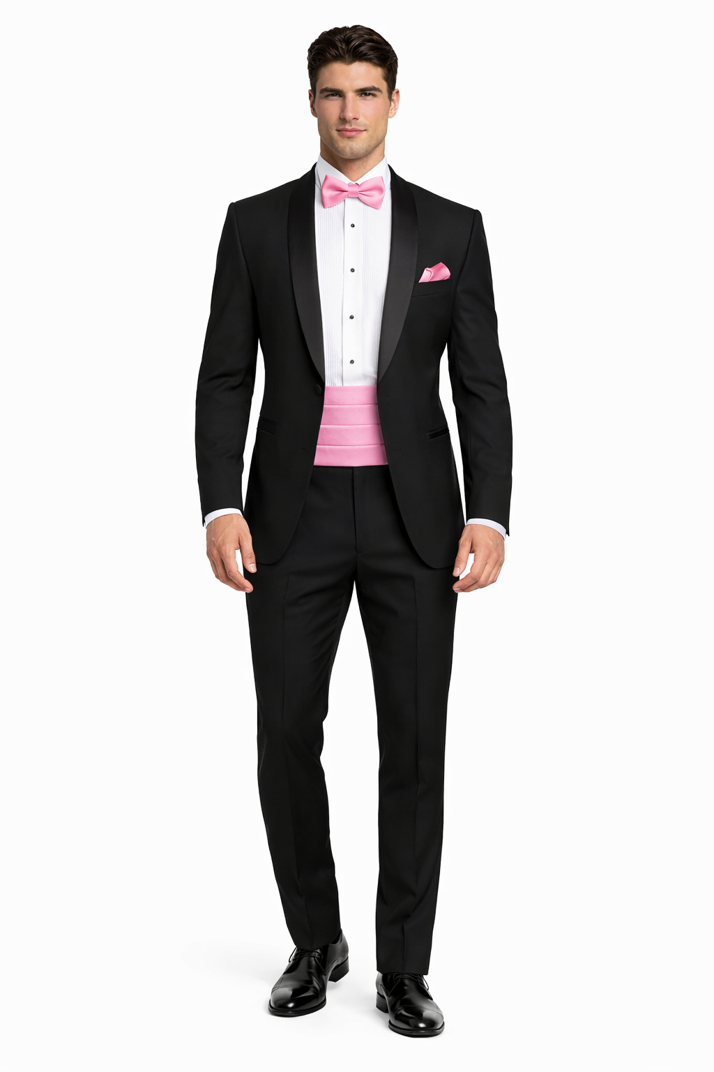 Men's Western Style One Button Shawl Lapel Suit, Black and White
