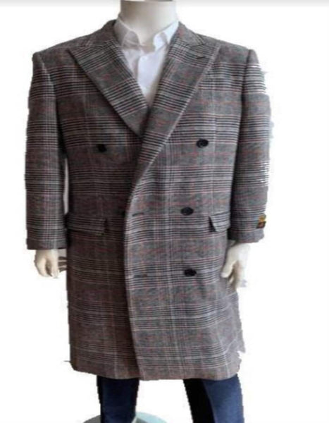 Dark Charcoal Men's Blue Martini Four Button Ankle length Wool Full Length Overcoat