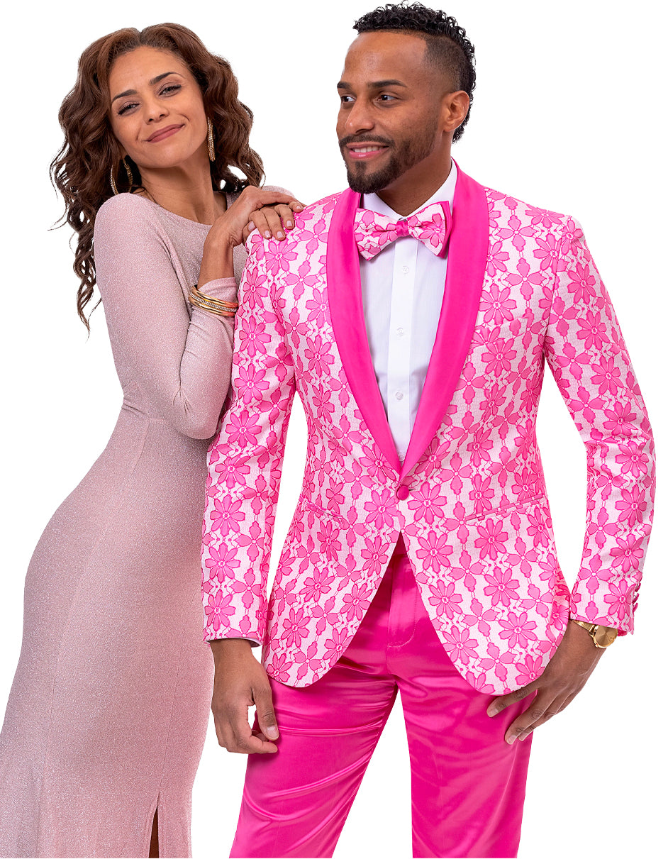 Mens Paisley Prom & Wedding Tuxedo in Hot Pink Fuschia Mens Paisley Prom & Wedding Tuxedo in Hot Pink Fuschia