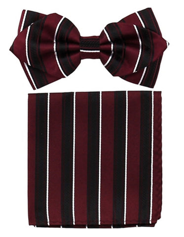 Burgundy Stripe Bow Tie Set