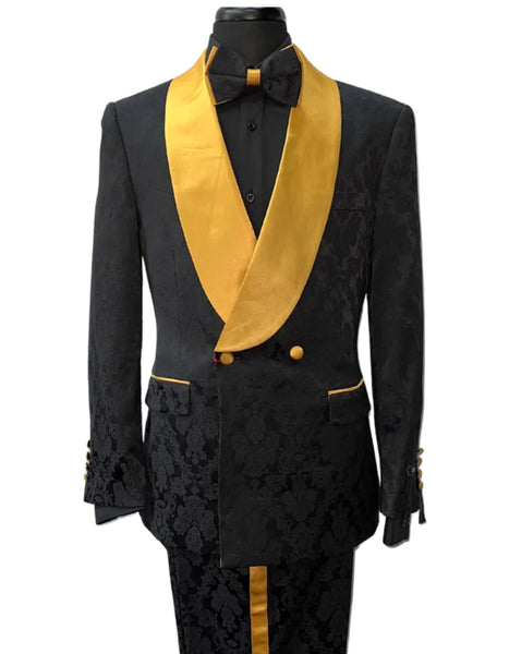 Men’s Red Paisley Brocade Prom Tuxedo with Vested Double Breasted Suit – Wedding Ready
