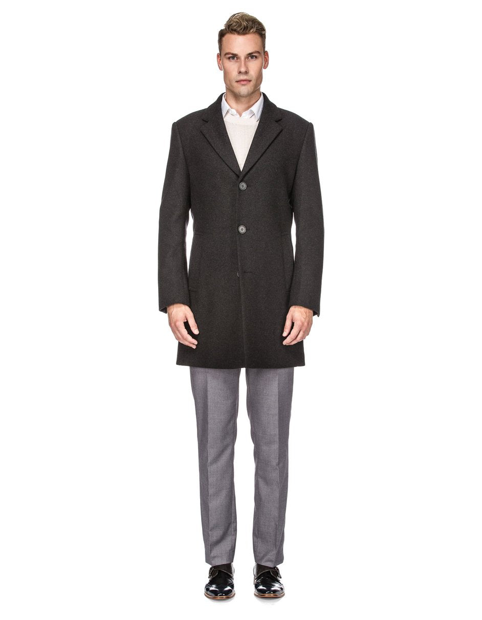 Mens Modern 3 Button Wool Car Coat in Charcoal