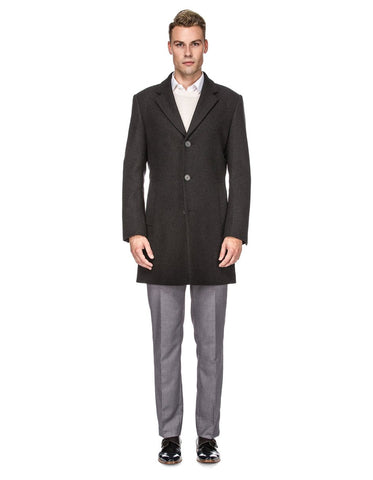 Mens Modern 3 Button Wool Car Coat in Charcoal