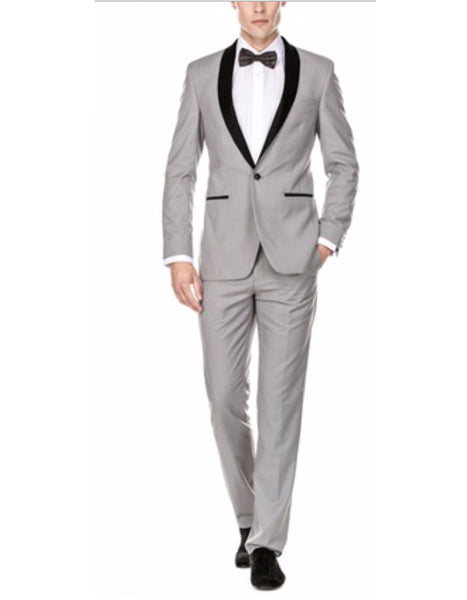Mens Slim Fit One Button Shawl Tuxedo in Blue
