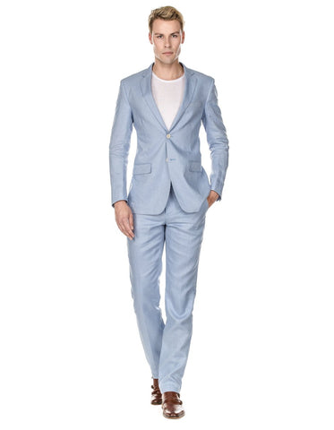 Mens Modern Fit Linen Wedding Suit Light Blue