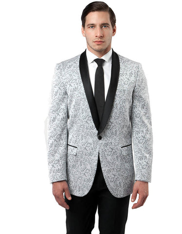 Mens Paisley Shawl Dinner Jacket in Silver