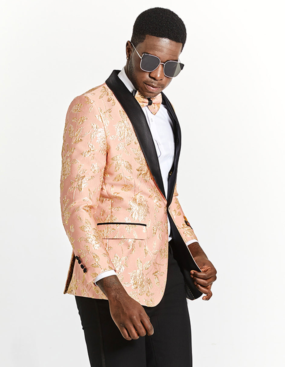 Mens Rose Gold | Blush Floral Paisley Prom Tuxedo Dinner Jacket Mens Rose Gold | Blush Floral Paisley Prom Tuxedo Dinner Jacket