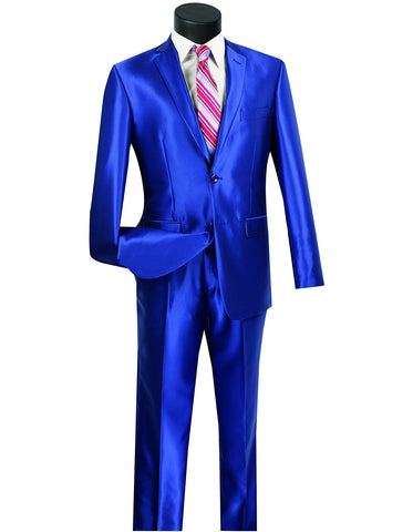 Mens Modern Fit Shiny Sharkskin Suit in Royal Blue