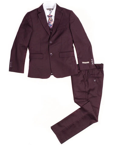 Boys Vested Basic Suit in Burgundy