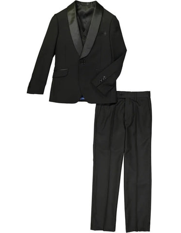 Boys One Button Vested Shawl Tuxedo in Black