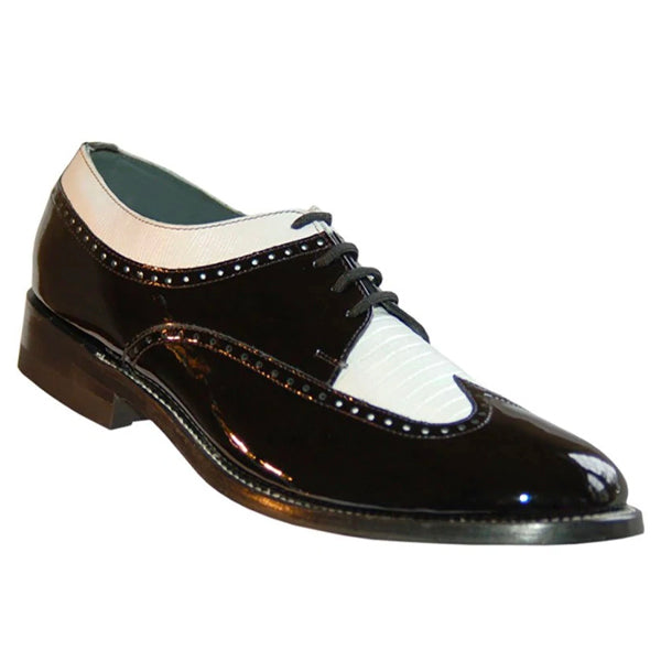 Stacy Baldwin Mens Dress Shoe Wingtip Formal Tuxedo for Prom & Wedding Shoe Black/White Patent Two Tone - Men's Tuxedo USA