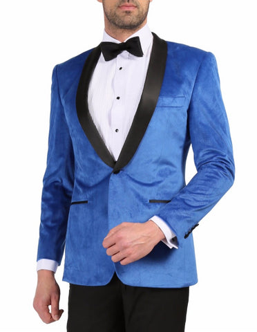 Mens 1 Button Velvet Tuxedo Dinner Jacket in Royal Blue