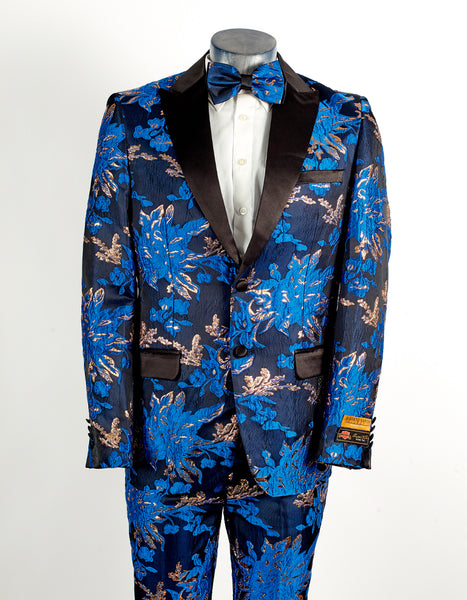 Mens Royal Blue and Gold Paisley Tuxedo Blazer – Fashion Prom Jacket main image 1