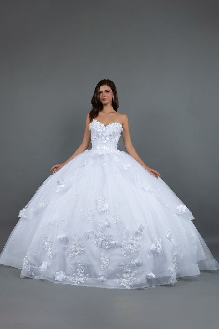 Juliet 1495HW 3D Floral Appliqué Glitter Tulle Strapless Wedding Ball Gown