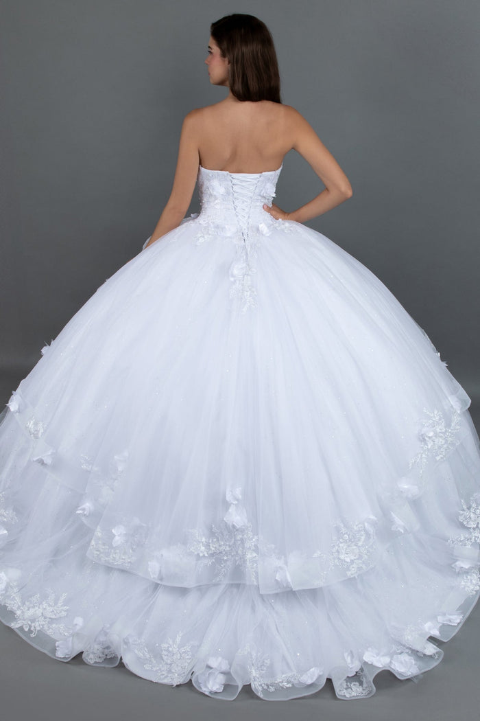 Juliet 1495HW 3D Floral Appliqué Glitter Tulle Strapless Wedding Ball Gown