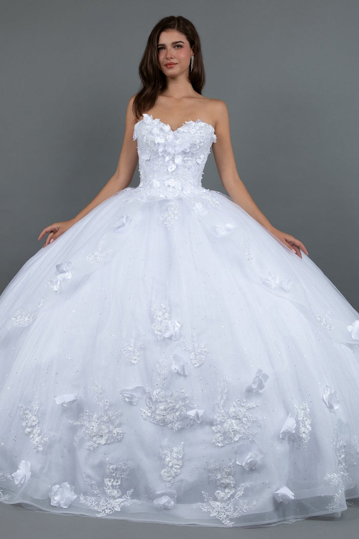 Juliet 1495HW 3D Floral Appliqué Glitter Tulle Strapless Wedding Ball Gown