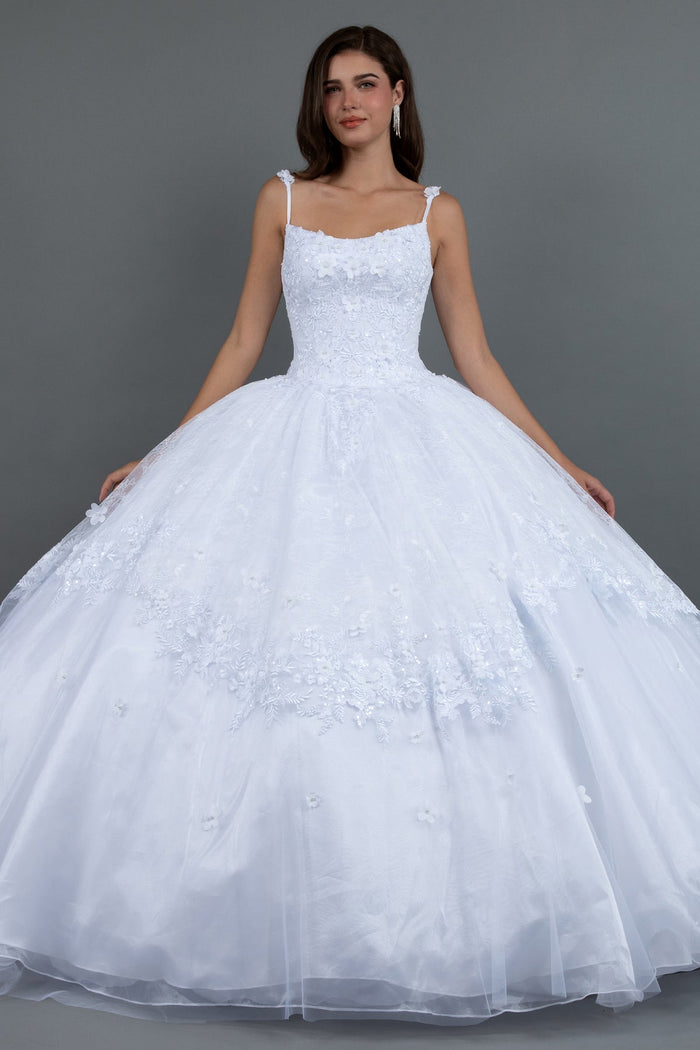 Juliet 1496HW Applique Lace-Up Tulle Wedding Ball Dress with A-Line Silhouette