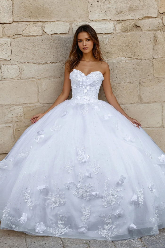 Juliet 1495HW 3D Floral Appliqué Glitter Tulle Strapless Wedding Ball Gown