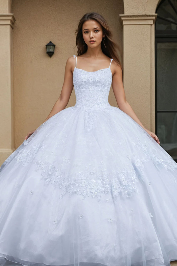 Juliet 1496HW Applique Lace-Up Tulle Wedding Ball Dress with A-Line Silhouette