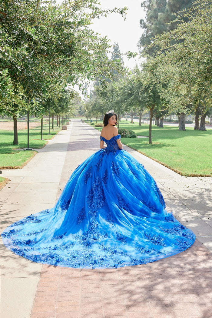 Juliet 1505J Off Shoulder Applique Embroidered Glitter Tulle Quinceanera Dress