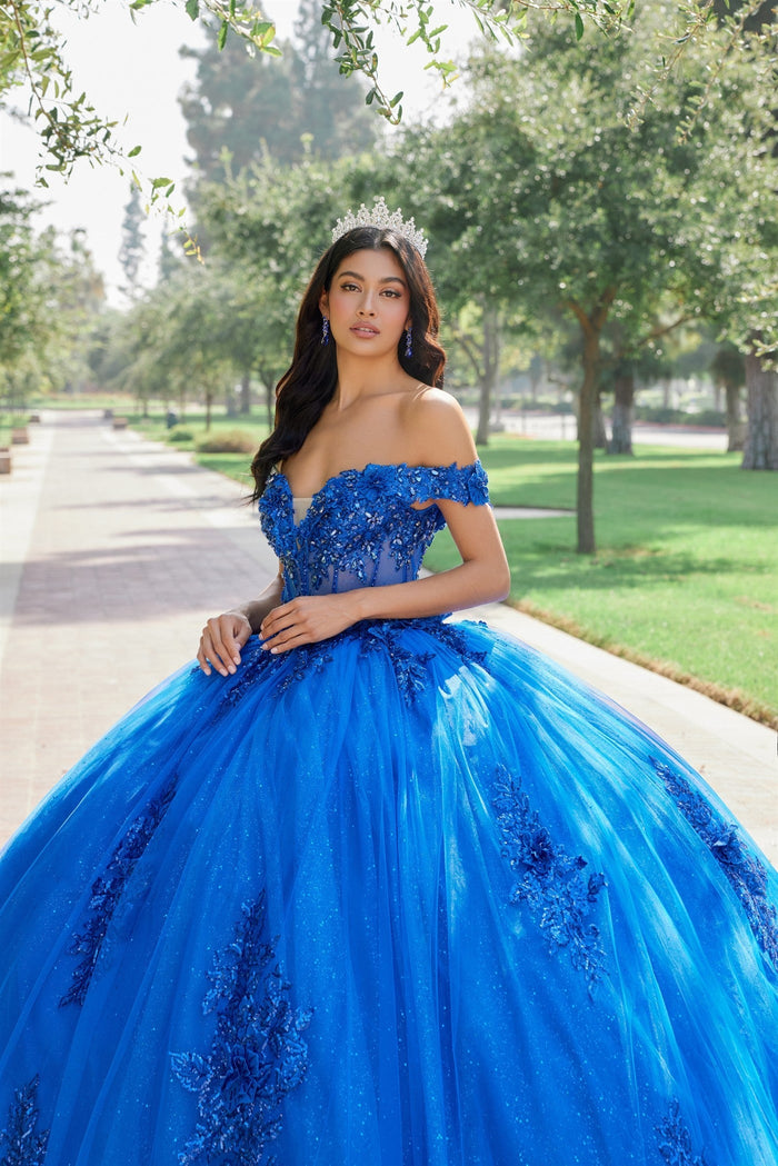 Juliet 1505J Off Shoulder Applique Embroidered Glitter Tulle Quinceanera Dress