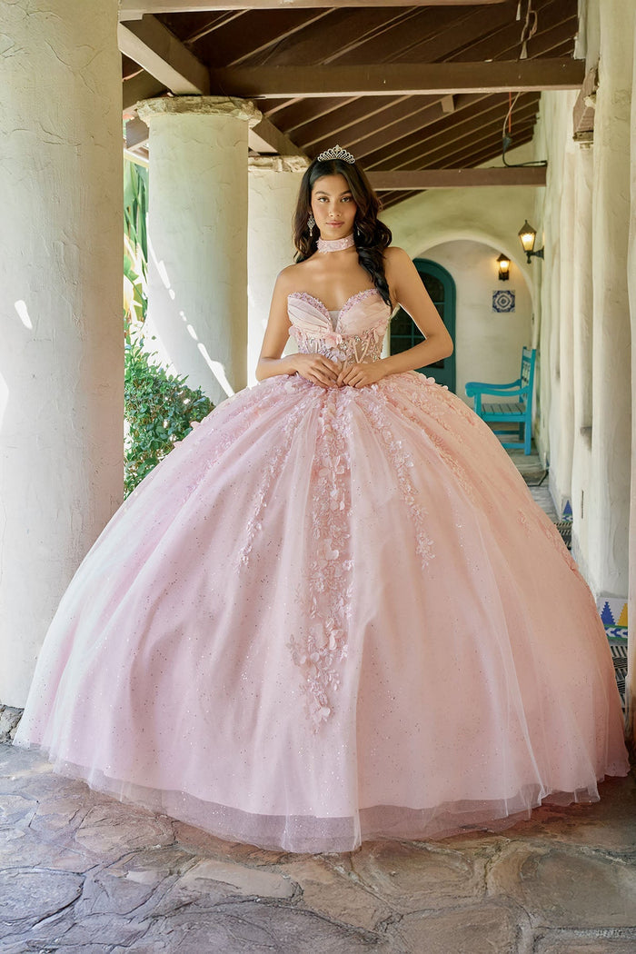 Juliet 1497J Applique Strapless Choker Tulle Dress with Beaded Embellishments