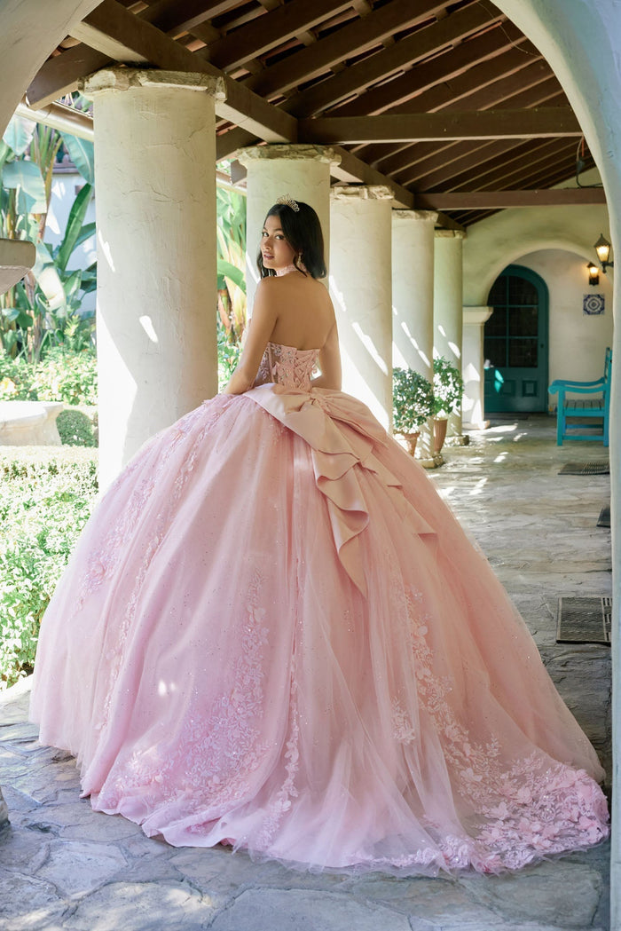 Juliet 1497J Applique Strapless Choker Tulle Dress with Beaded Embellishments
