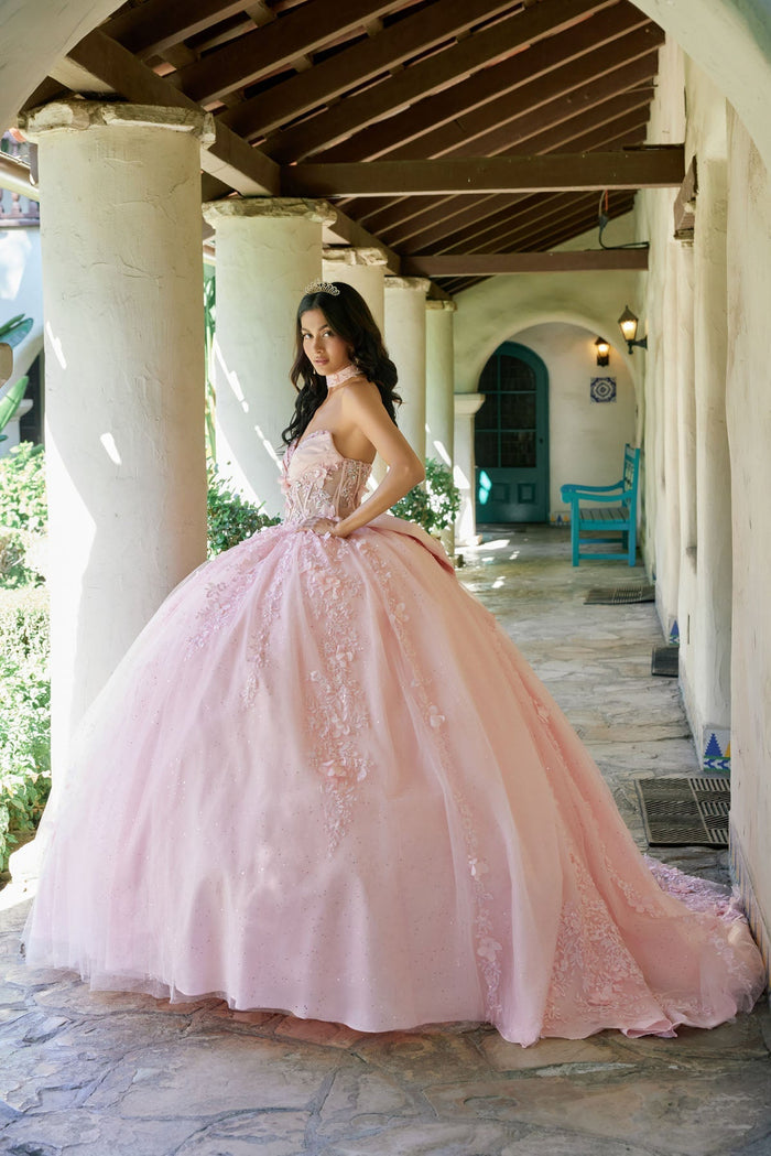 Juliet 1497J Applique Strapless Choker Tulle Dress with Beaded Embellishments