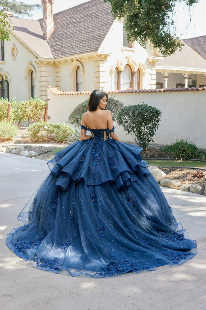 Juliet 1501J Beaded Appliqué Glitter Tulle Off Shoulder Quinceanera Dress