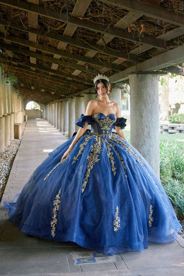 Juliet 1504J Off Shoulder Applique A-Line Satin Quinceanera Dress