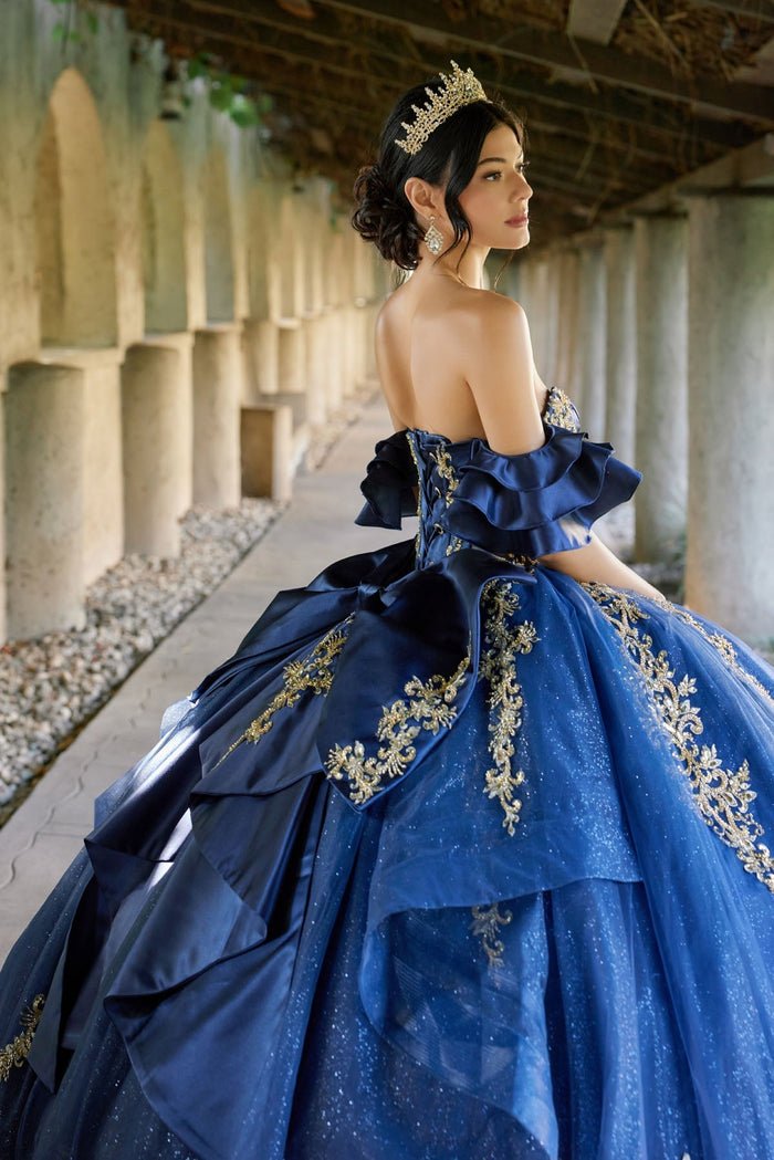 Juliet 1504J Off Shoulder Applique A-Line Satin Quinceanera Dress