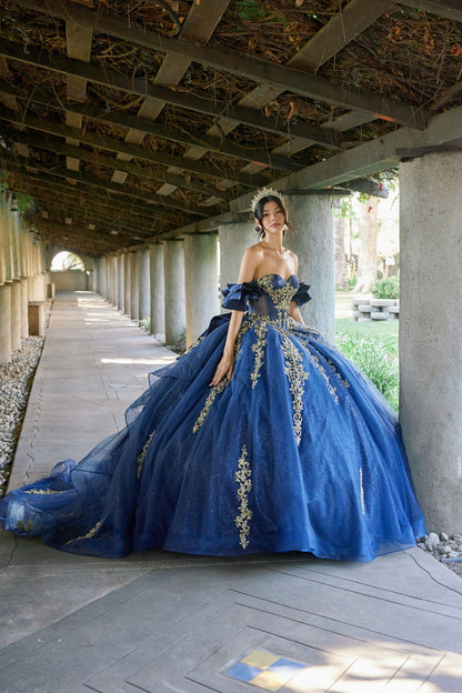 Juliet 1504J Off Shoulder Applique A-Line Satin Quinceanera Dress