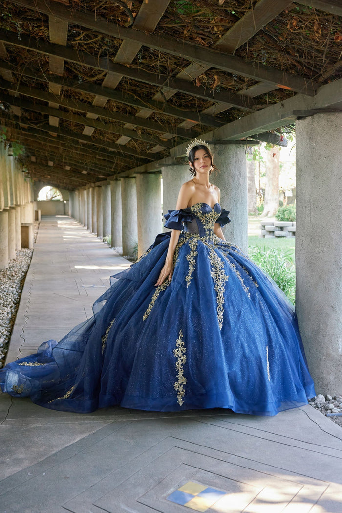 Juliet 1504J Off Shoulder Applique A-Line Satin Quinceanera Dress