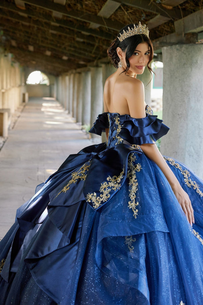 Juliet 1504J Off Shoulder Applique A-Line Satin Quinceanera Dress