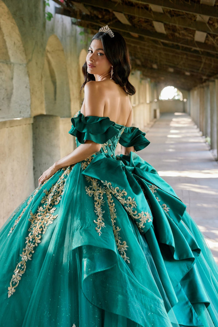 Juliet 1504J Off Shoulder Applique A-Line Satin Quinceanera Dress