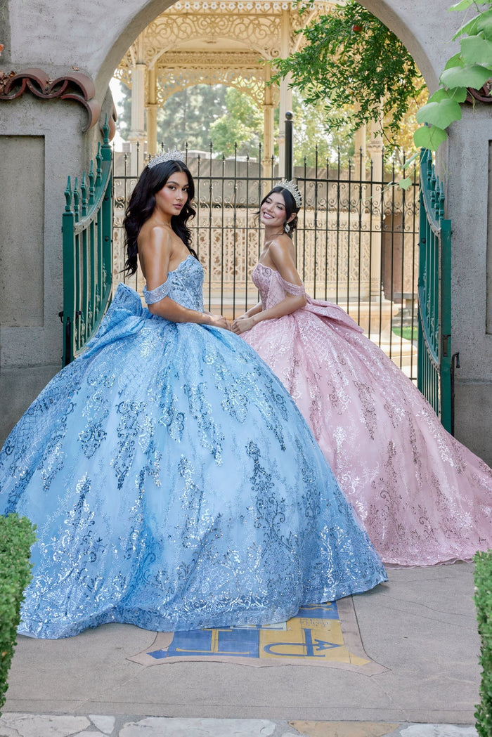 Juliet 1510H Embellished Beaded Sequin Off-Shoulder Glitter Tulle Quinceanera Dress