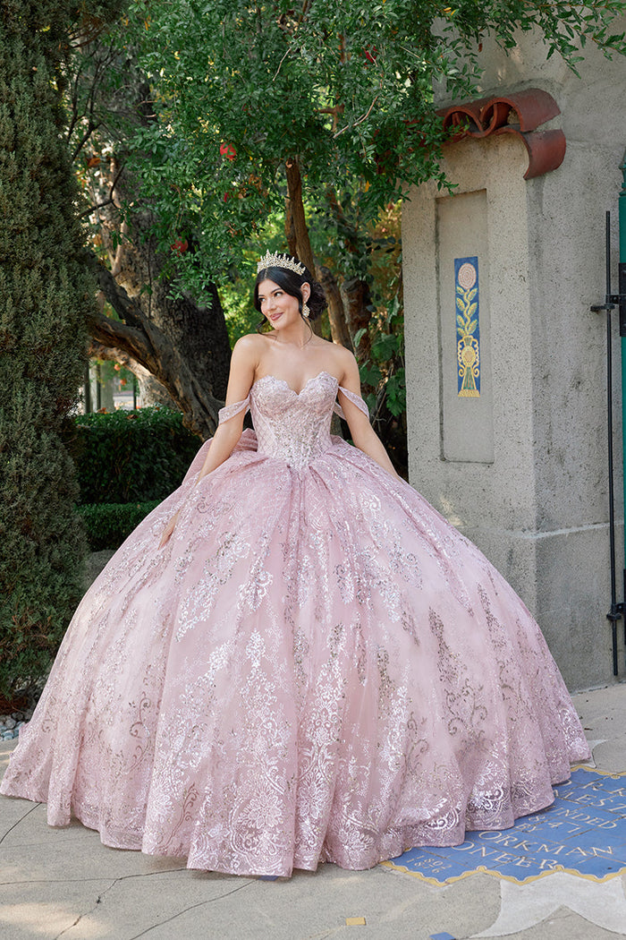 Juliet 1510H Embellished Beaded Sequin Off-Shoulder Glitter Tulle Quinceanera Dress