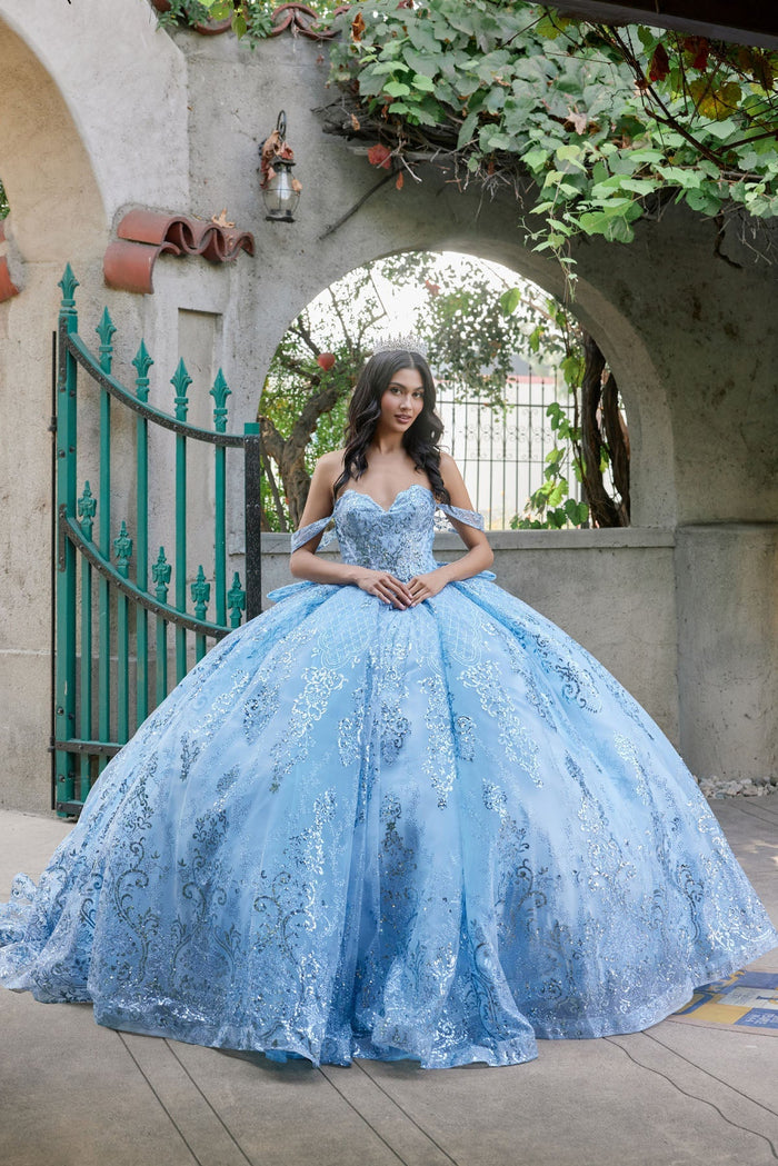 Juliet 1510H Embellished Beaded Sequin Off-Shoulder Glitter Tulle Quinceanera Dress