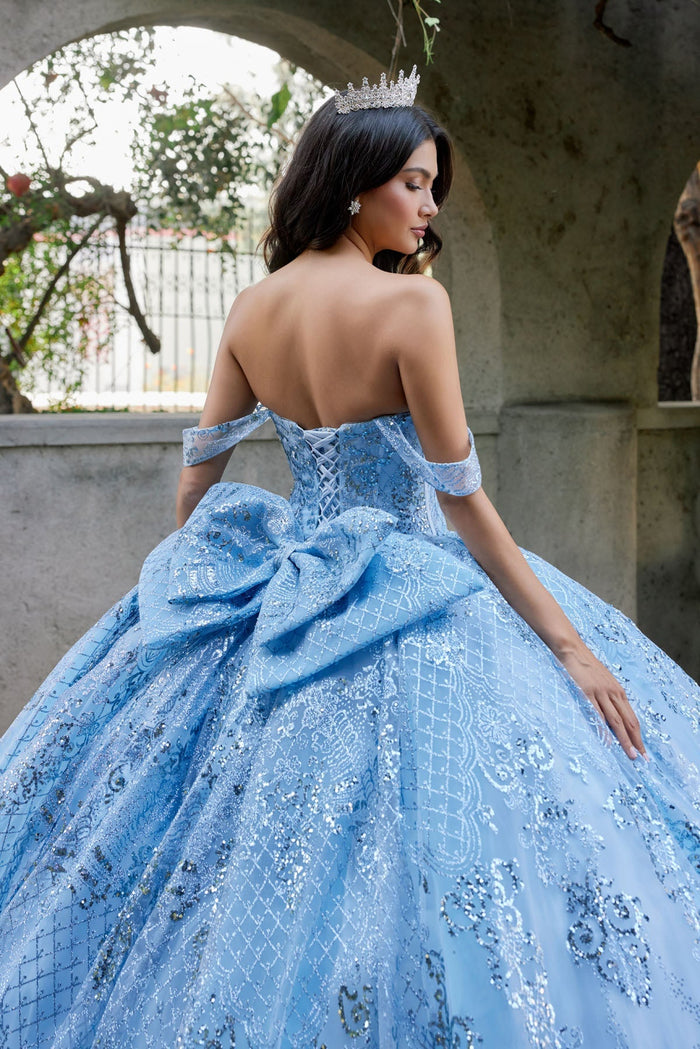 Juliet 1510H Embellished Beaded Sequin Off-Shoulder Glitter Tulle Quinceanera Dress