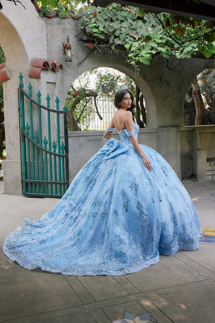 Juliet 1510H Embellished Beaded Sequin Off-Shoulder Glitter Tulle Quinceanera Dress