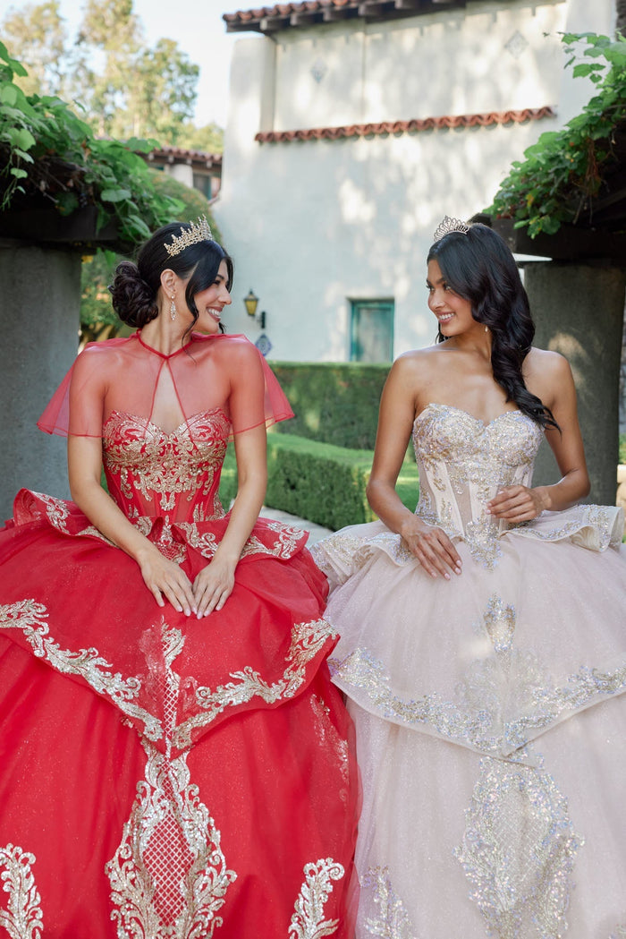 Juliet 1511H Applique Glitter Tulle Strapless Quinceanera Dress with Lace