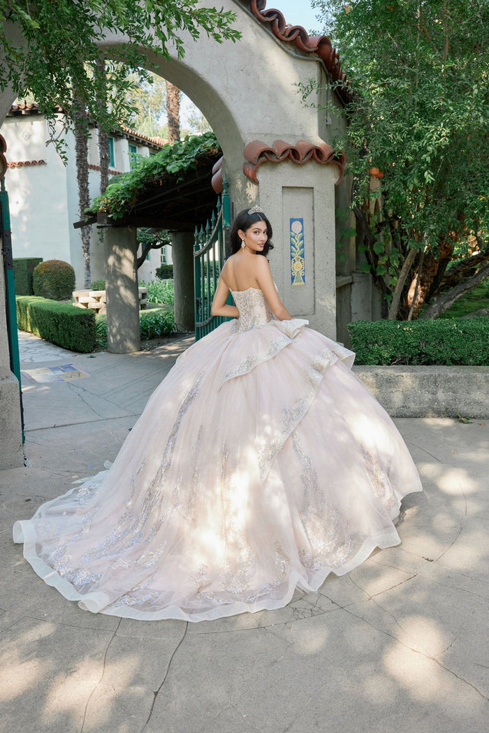 Juliet 1511H Applique Glitter Tulle Strapless Quinceanera Dress with Lace