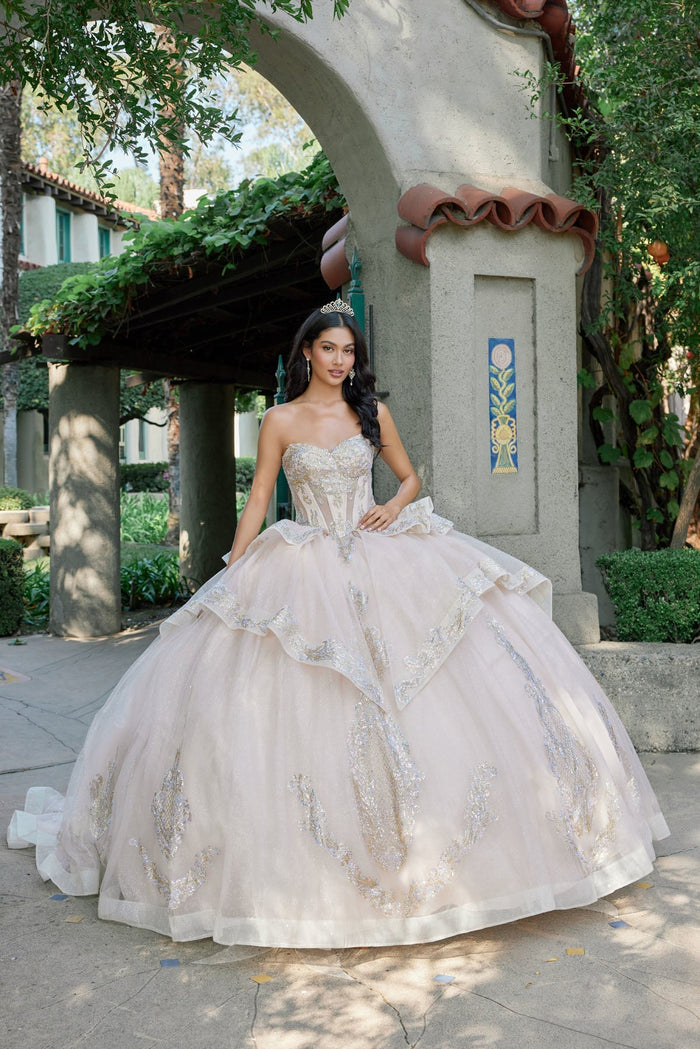 Juliet 1511H Applique Glitter Tulle Strapless Quinceanera Dress with Lace