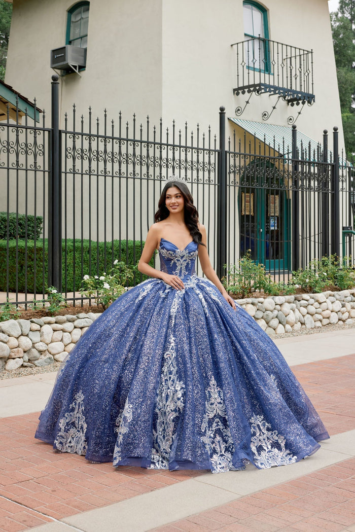 Juliet 1512H Strapless Applique Glitter Tulle Quinceanera Dress