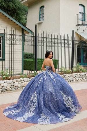Juliet 1512H Strapless Applique Glitter Tulle Quinceanera Dress