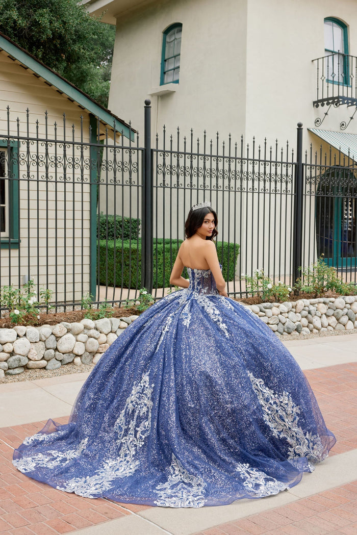 Juliet 1512H Strapless Applique Glitter Tulle Quinceanera Dress